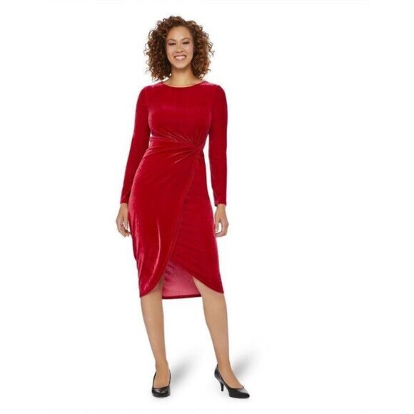 George Women's Red Knotted Front Long Velour Dress - Picture 2 of 6